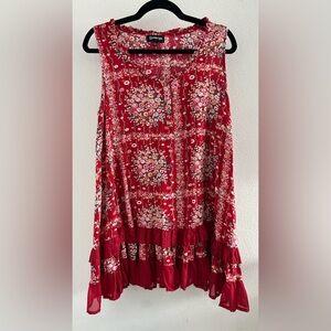 Raindrops Red Floral Sleeveless Mini Dress with Ruffle Hem Size Large